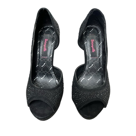 Betseyville by Betsey Johnson Black Rhinestone Open Toe Heels - Size 7.5 - Picture 2 of 11